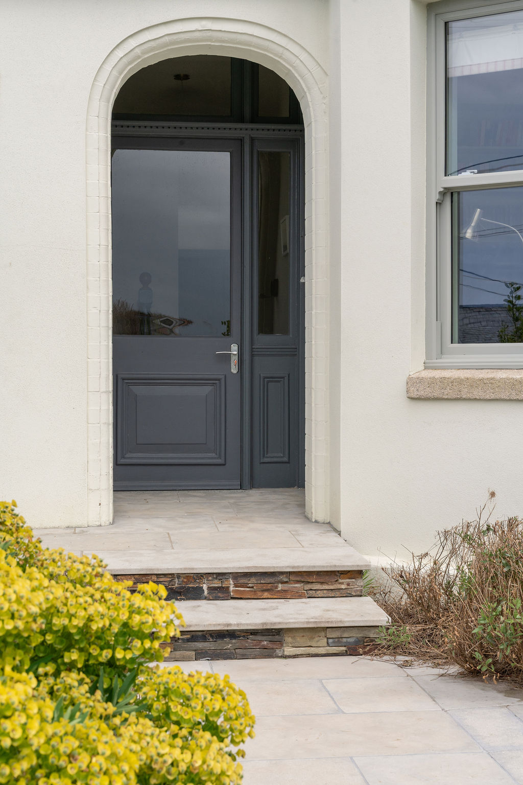 Arched entrance and stone steps