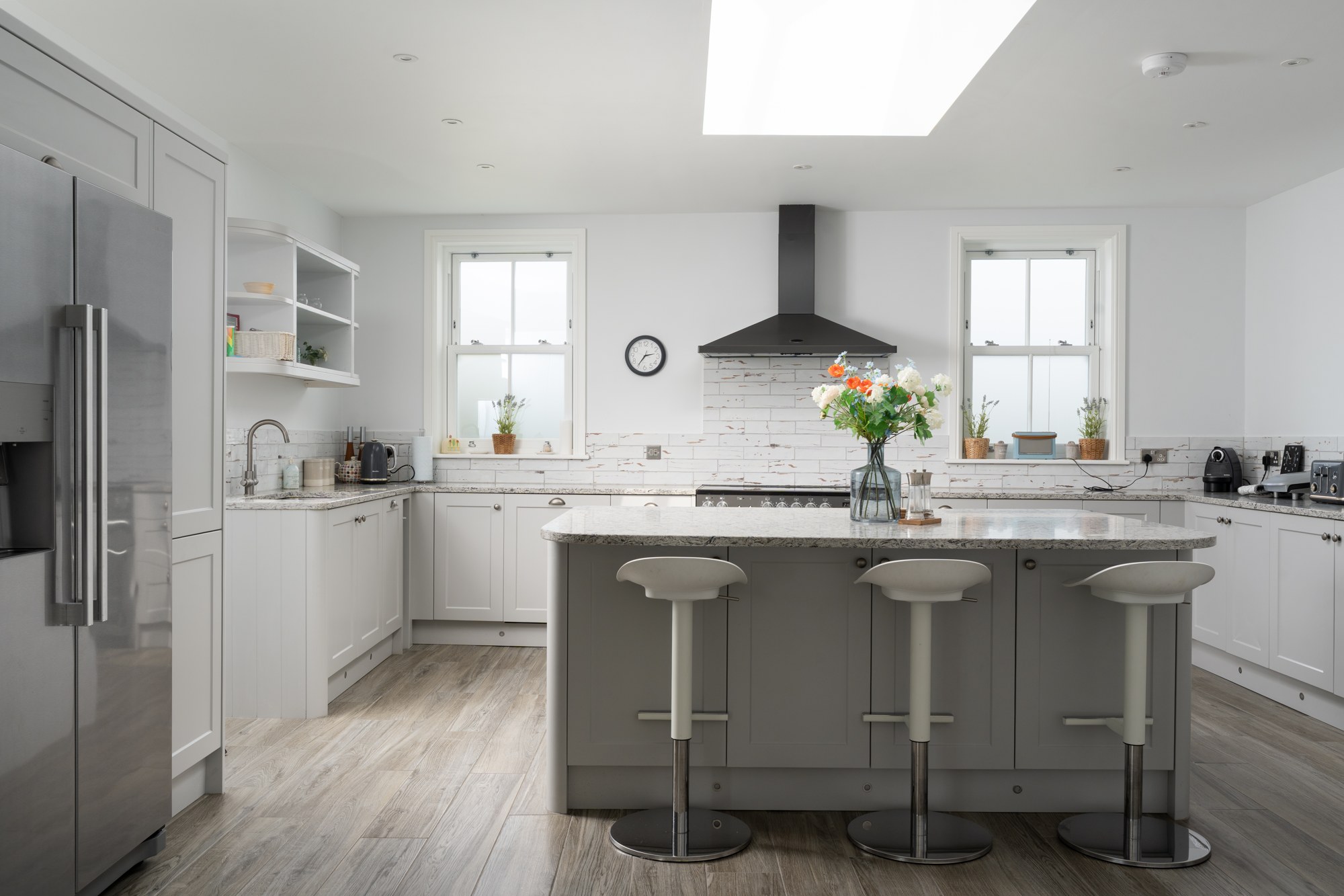 Kitchen and rooflight at Kingsley House