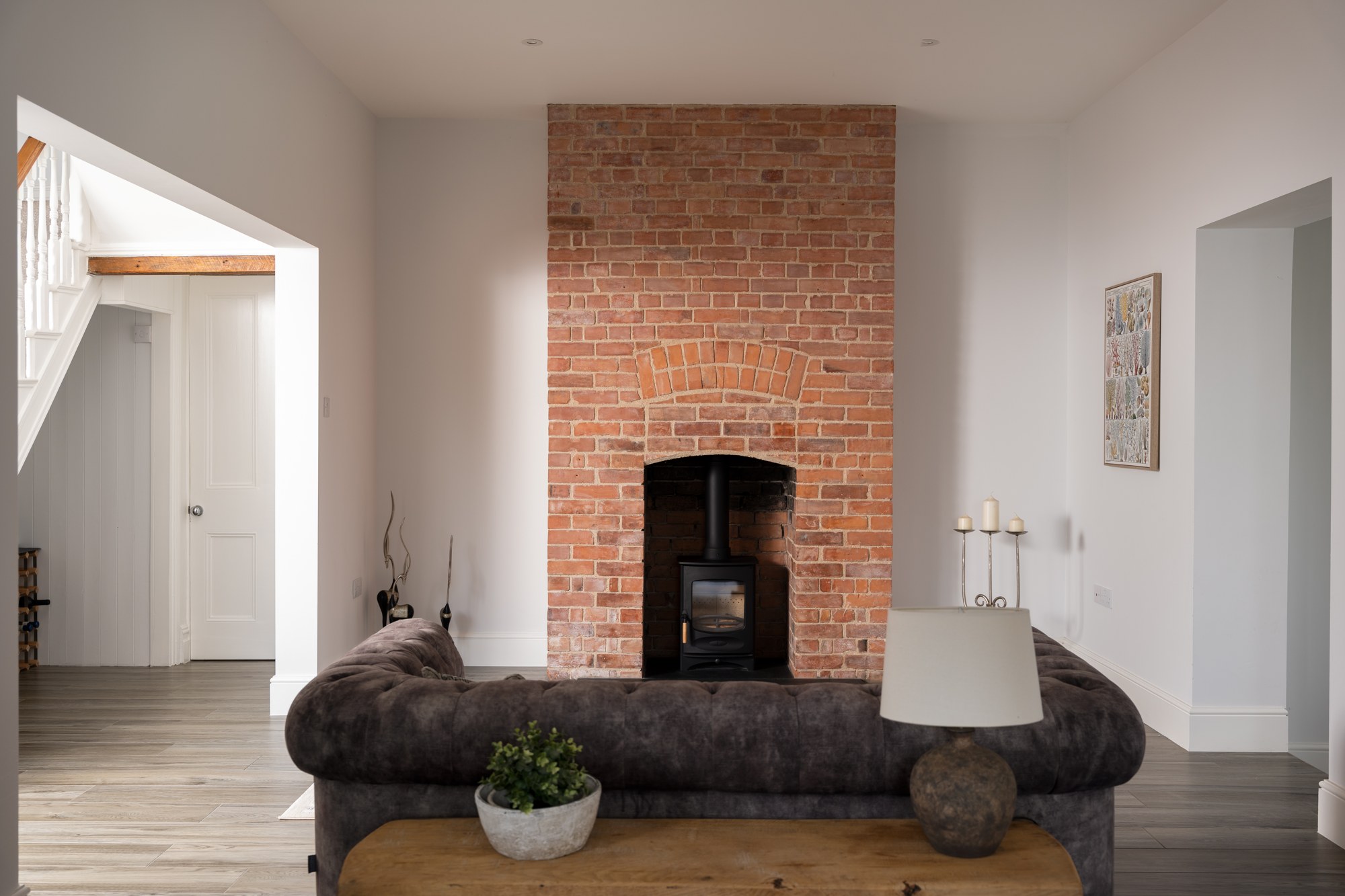 Brick fireplace at Kingsley House