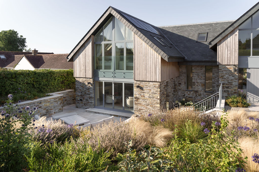 Garden elevation and terrace at Whimbrels