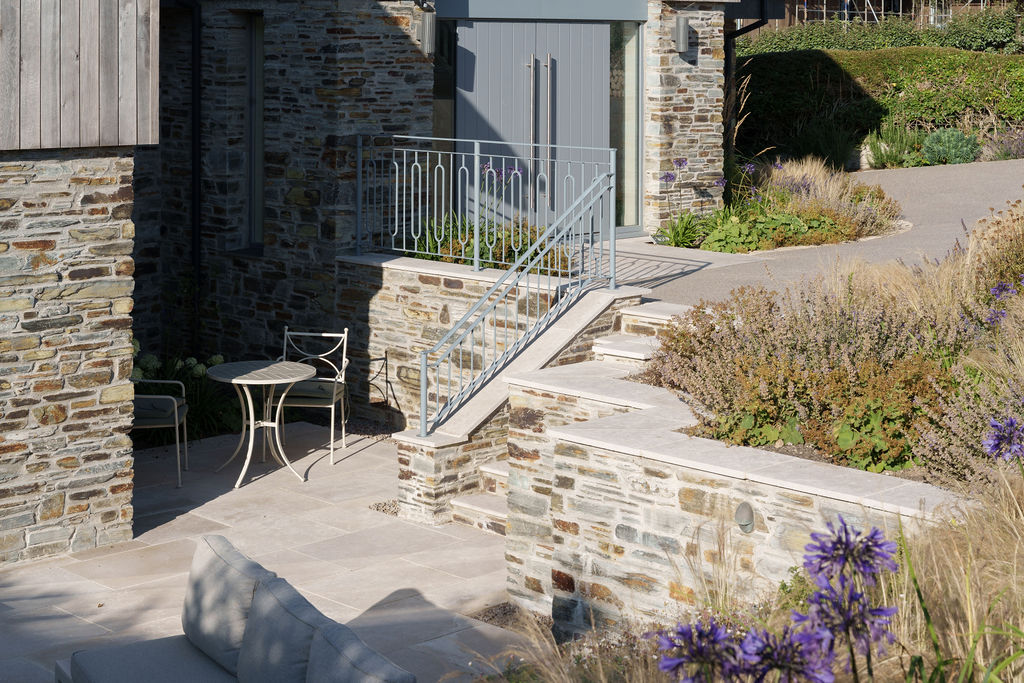 Limestone steps and Cornish stone retaining walls