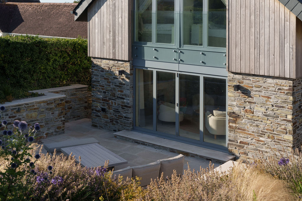 Lower terrace framed by planting