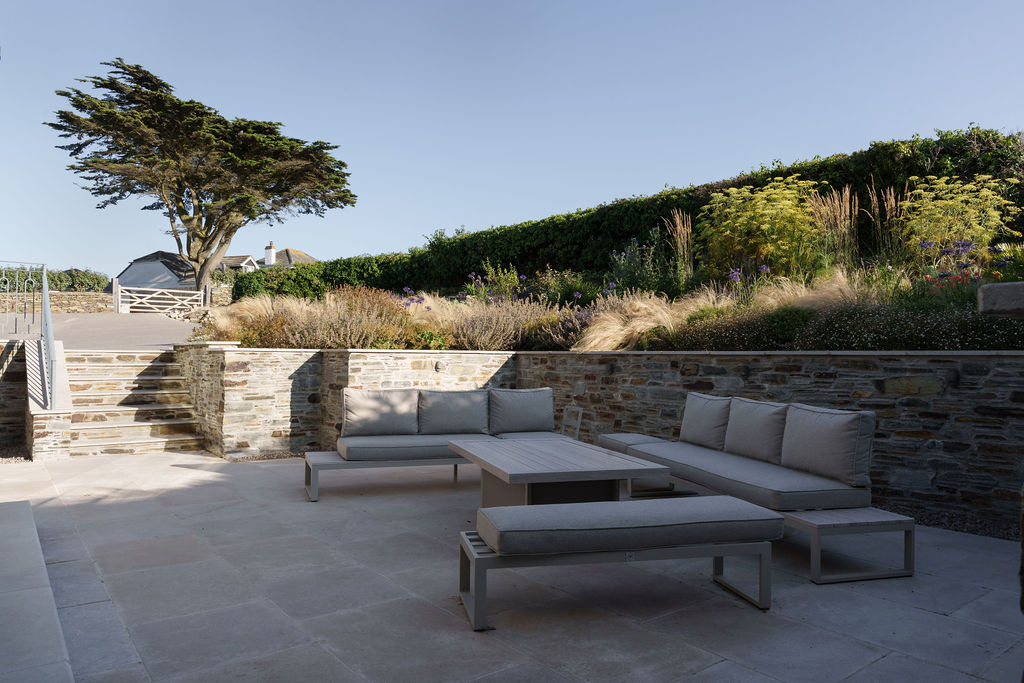 Sheltered garden seating terrace