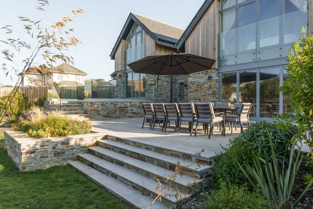 Dining terrace outside the glazed gable